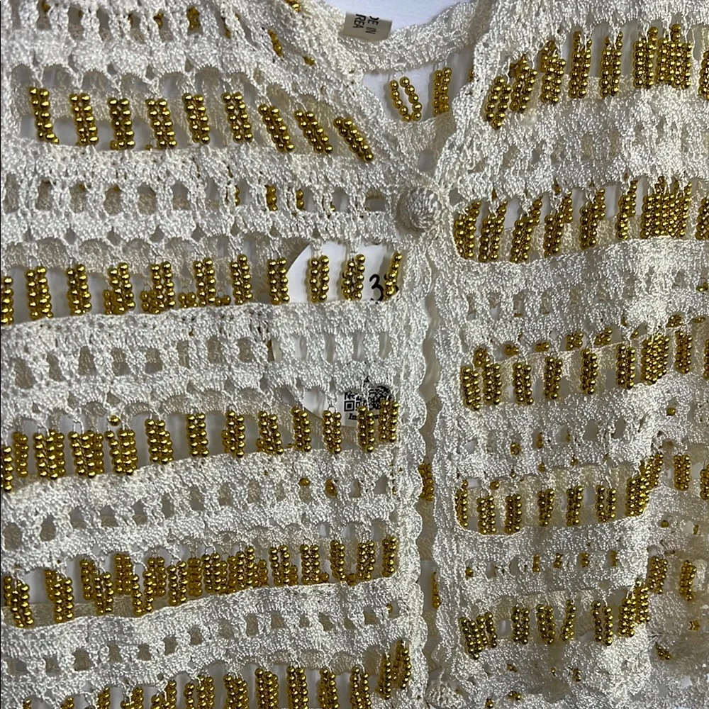 Elegant Cream and Gold Crochet Tank Top beads - Picture 7 of 7